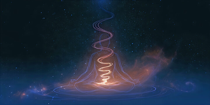 The Spiral That Rises in Cosmic Light as a Vortex of Blue and Orange Unfolds Through the Stars, ai generated.
