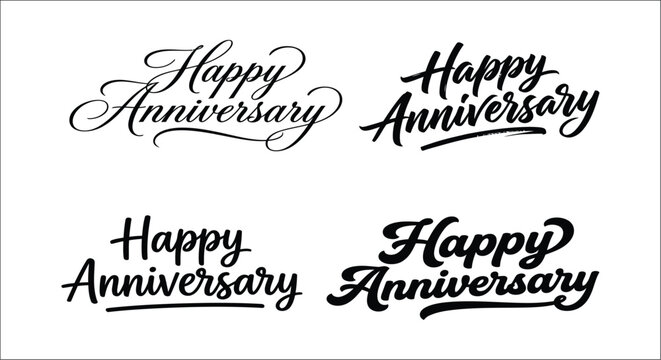 Happy anniversary lettering variations black brushstroke typography on a white background celebration commemoration greeting congratulations