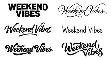 Weekend vibes lettering variations black vector illustration on a white background typography fonts calligraphy handwritten © vectors home