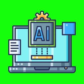 Artificial intelligence animated icons with chroma key background.