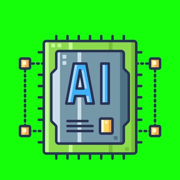 Artificial intelligence animated icons with chroma key background.