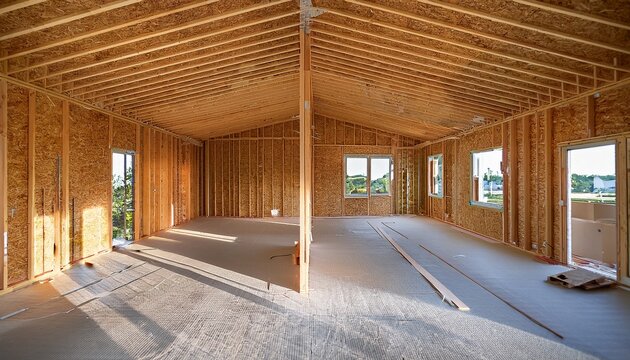 home renovation site with exposed wall studs and flooring