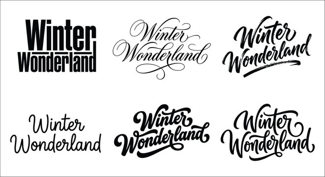 Winter wonderland lettering variations black script and bold typeface on white background alphabet art artwork
