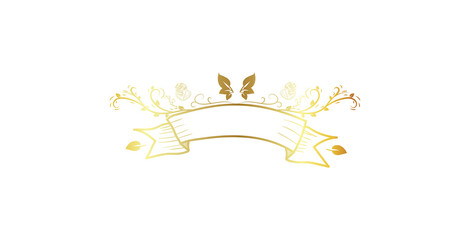 Naklejka premium Golden Floral Ribbon Banner Decorative Frame Isolated On Transparent Background