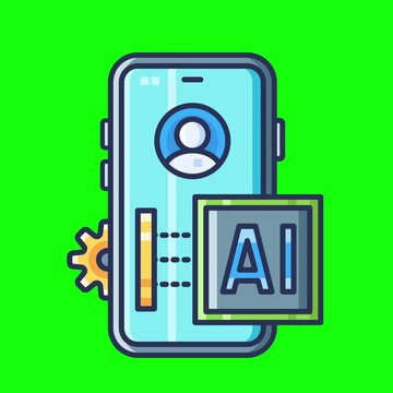 Artificial intelligence animated icons with chroma key background.