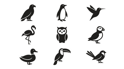 Obraz premium Assorted bird species silhouette icons collection.