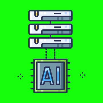 Artificial intelligence animated icons with chroma key background.