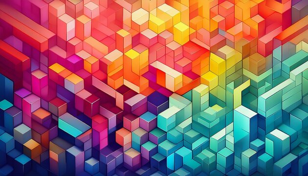 vibrant abstract background with a mosaic pattern of colorful low poly 3d geometric cube shapes modern digital art with a clean and contemporary design style