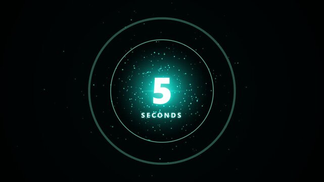 Neon glowing countdown timer with digital particle effects