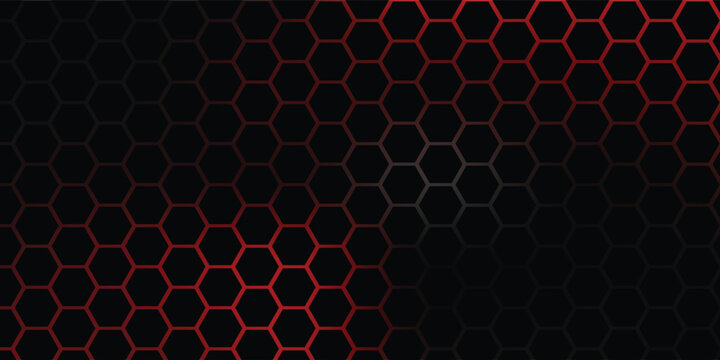 Futuristic abstract background featuring a red gradient hexagon mesh pattern on a dark black backdrop.eps 10.ilustration.moderen background
