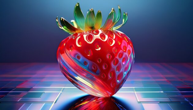 transparent glass strawberry with prismatic reflections abstract crystal red berry for summer hydration concept