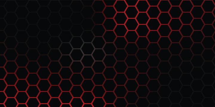 Futuristic abstract background featuring a red gradient hexagon mesh pattern on a dark black backdrop.eps 10