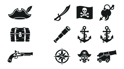 Obraz premium Nautical pirate adventure and maritime seafaring icon set.