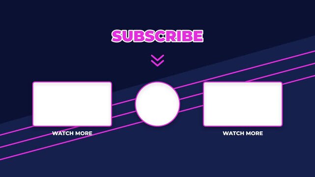 YouTube end screen template with neon pink glowing lines