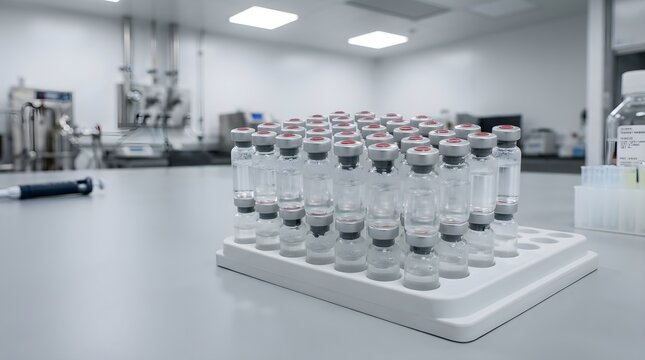 Glass vials in cooling rack modern new beautiful creative professional high quality clean clear