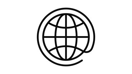Obraz premium Minimalist black line art globe icon with circular orbit design.