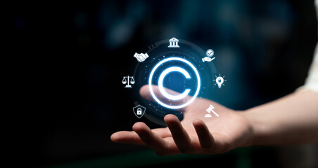Obraz premium Copyright protection highlights copyright, intellectual property, and legal ownership through law, verification, and secure digital rights Latch