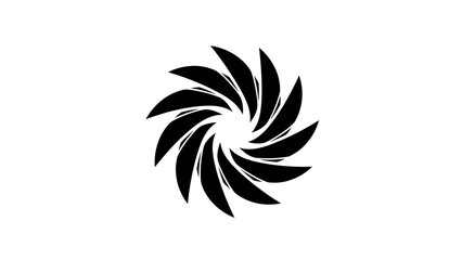 A striking black and white abstract graphic design featuring a swirling vortex of curved, pointed shapes. © Bejo