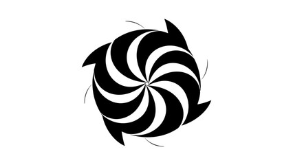 A striking black and white abstract design featuring a swirling, pinwheel-like pattern composed of multiple curved segments, creating a dynamic visual effect. © Bejo