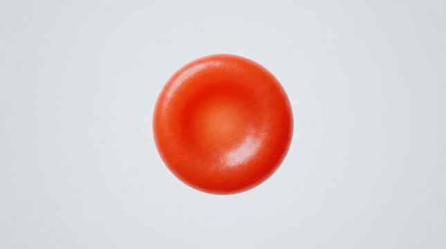 A close-up, abstract shot of a single red blood cell, showcasing its smooth, circular shape with a lighter center against a minimalist background