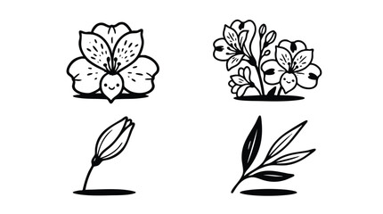 Fototapeta premium Hand Drawn Cute Floral Line Art Doodles and Flower Icon Set