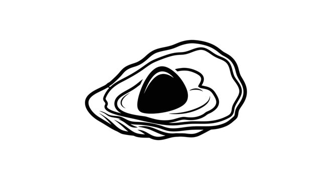 Open oyster shell with black pearl line icon.