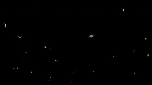 A fast pop of gold confetti falls slowly against a transparent background in this 4K animation. Perfect for luxury event announcements, New Year's celebrations, and upscale party promos. Alpha Channel