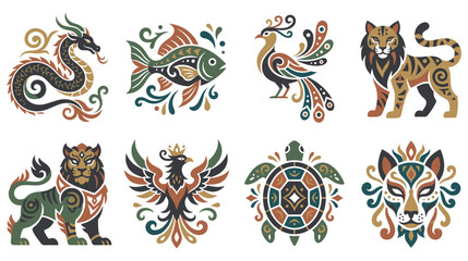 Fototapeta premium Decorative mythological creatures in tribal tattoo style.