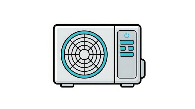 HVAC - Outdoor Air Conditioner Unit Flat Icon Illustration with Fan Grille and Control Panel on White Background