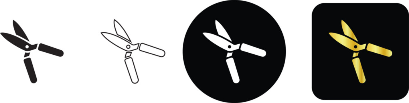 Garden pruning shears icon set for tree branch trimming scissors layout