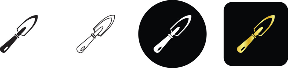 Hand trowel gardening shovel icon set for small plant soil cultivation © Nusrat