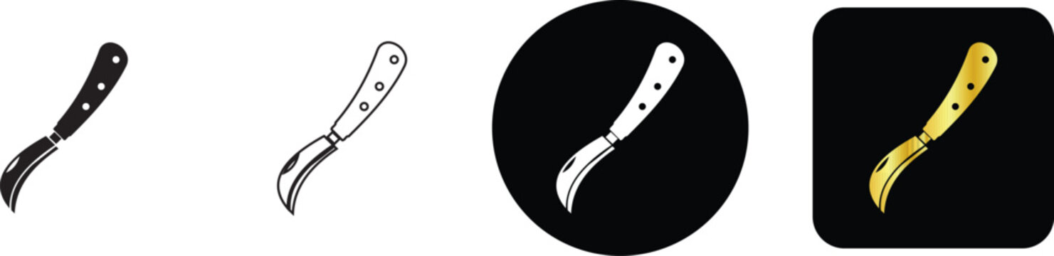 Gardening grafting knife icon set for plant propagation and root weeding tool design