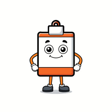 Clipboard character cartoon with happy face expression.