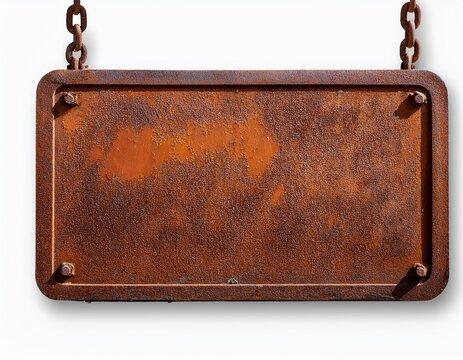 old blank rusty metal sign isolated on transparent or white background