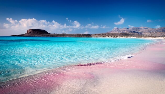 blue and pink colors of elafonisi beach crete greece toned