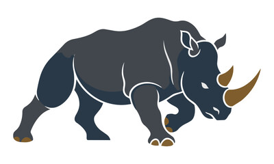Fototapeta premium Powerful charging rhinoceros silhouette with bold geometric lines isolated on white. Wildlife and strength concept