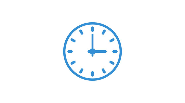 Blue wall clock three o'clock.