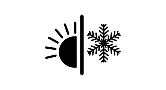 Vector illustration of sun and snowflake icon, symbol of hot and cold weather on a transparent background