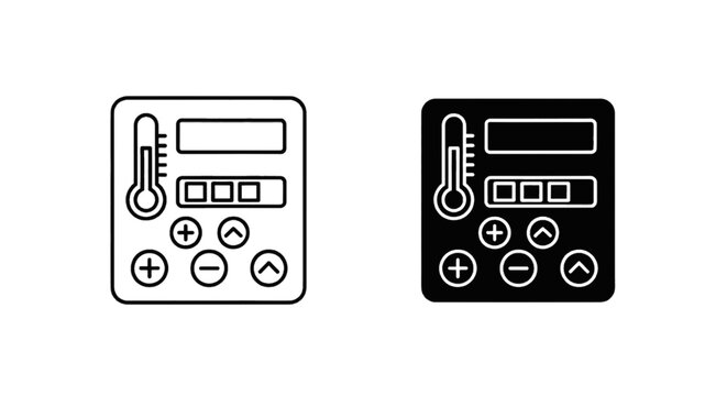 Vector illustration of thermostat and temperature control panel icon set, on a transparent background