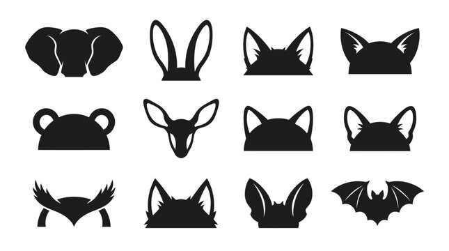 Animal ears and head silhouettes collection.