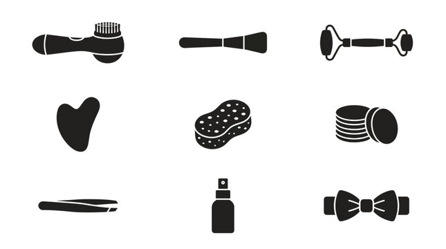 Black icons of mens grooming tools.