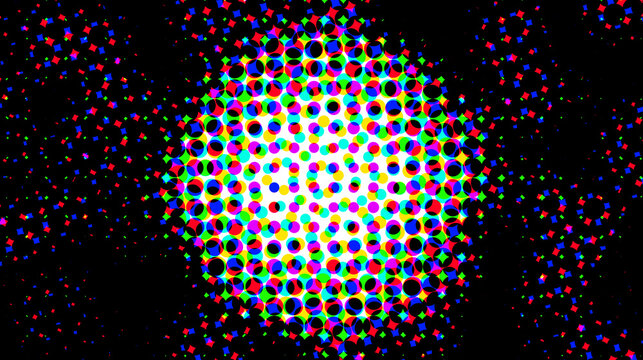 Colorful halftone dot pattern on black background with halftone colorful background