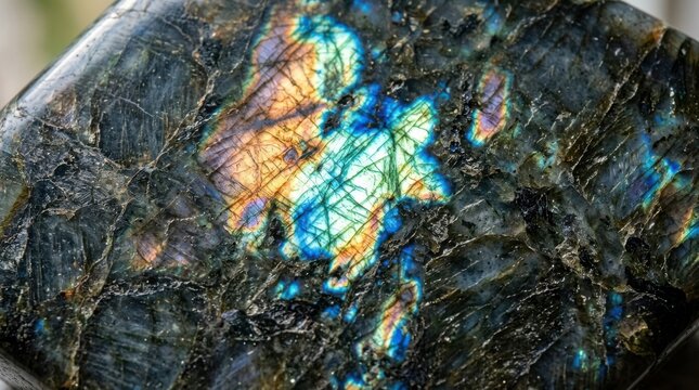 Macro Close Up of Labradorite Gemstone with Iridescent Labradorescence Texture for Jewelry Design and Mineralogy Backgrounds