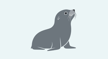 Simple grey sea lion illustration facing right. © Vebian