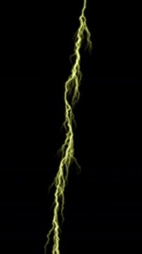 激しく走る黄色の稲妻と電撃エフェクト（黒背景・縦型・動画素材）