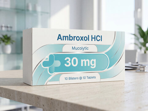 Box of Ambroxol HCl 30mg tablets for cough relief