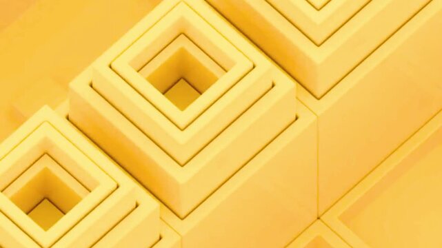 Abstract Geometric Yellow Cubes Rising and Falling in Seamless Loop Pattern