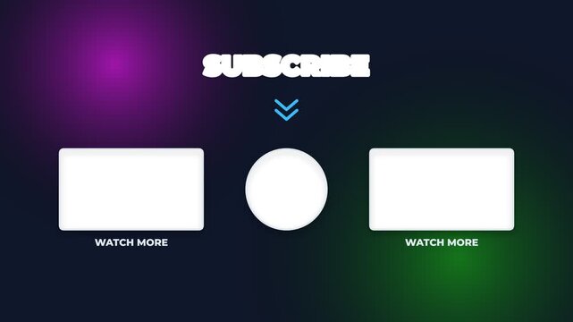 Youtube end screen template with subscribe and watch more
