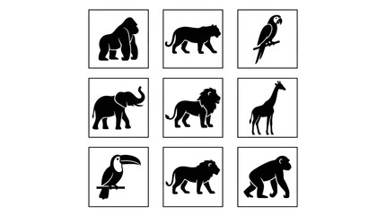 Obraz premium Wild zoo and jungle animal silhouettes in frames.