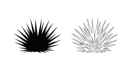 Obraz premium Vector illustration of vector illustration of a sea urchin silhouette and line art icon on a transparent background